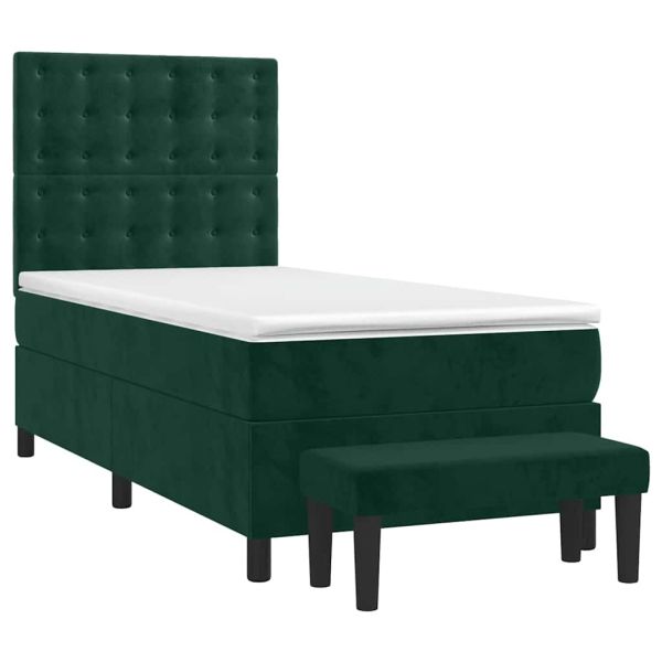 Боксспринг легло с матрак, тъмнозелена, 90x190 см, кадифе