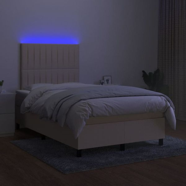 Боксспринг легло с матрак и LED, кремаво, 120x190 см, плат