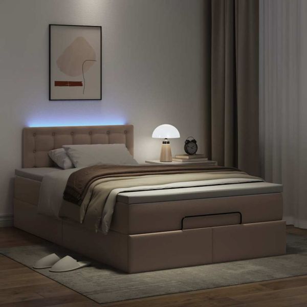 Османска легло с матраци&LED капучино 120x190см изкуствена кожа