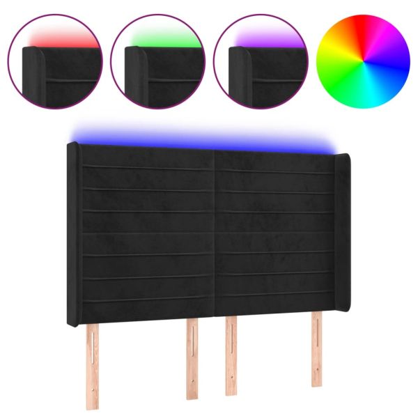 LED горна табла за легло, черна, 147x16x118/128 см, кадифе