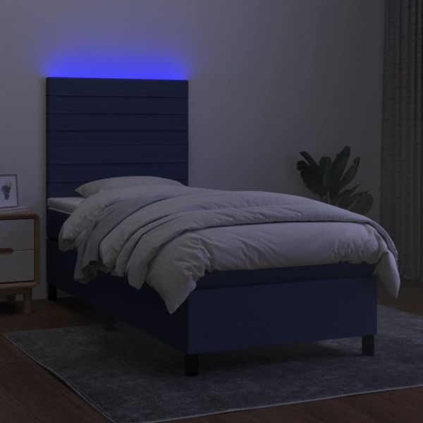 Боксспринг легло с матрак и LED, синя, 90x190 см, плат