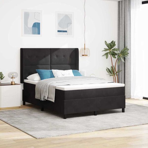 Легло с пружинирана основа с таблото Черно 140 x 190 cm Кадифе