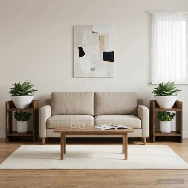 Стойка за растения с рафт 2 pcs Пушена Дъб 30 x 30 x 40 cm