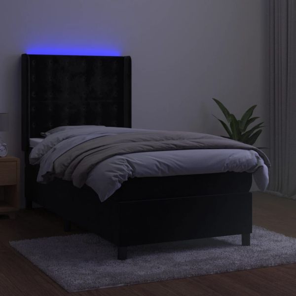 Боксспринг легло с матрак и LED, черно, 100x200 см, кадифе