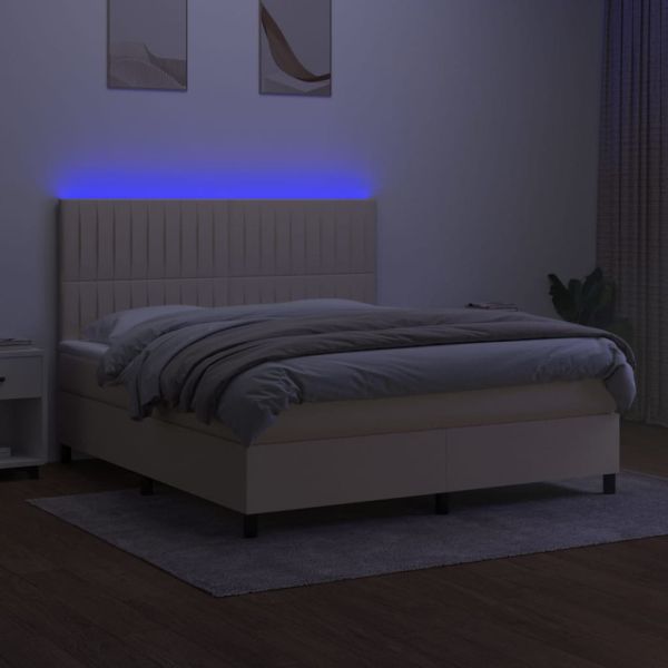 Боксспринг легло с матрак и LED, кремаво, 160x200 см, плат
