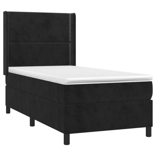Боксспринг легло с матрак и LED, черно, 100x200 см, кадифе