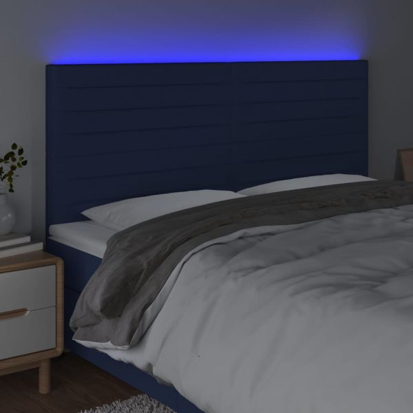 LED горна табла за легло, синя, 180x5x118/128 см, плат