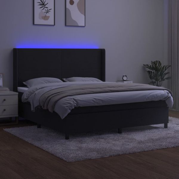 Боксспринг легло с матрак и LED, черно, 180x200 см, кадифе