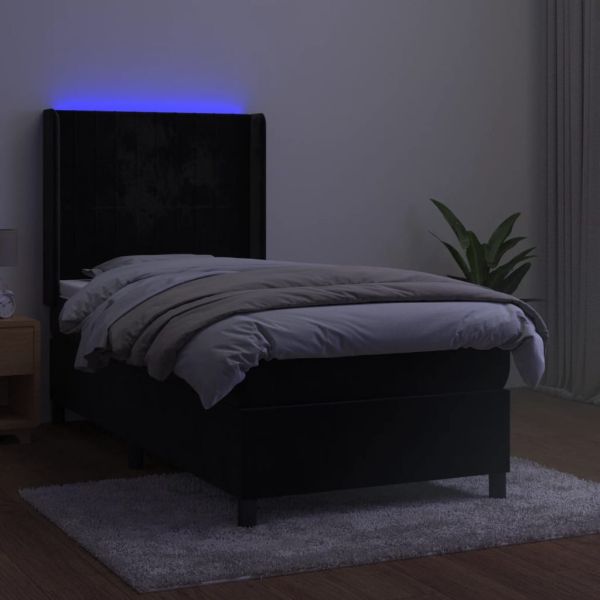 Боксспринг легло с матрак и LED, черно, 80x200 см, кадифе