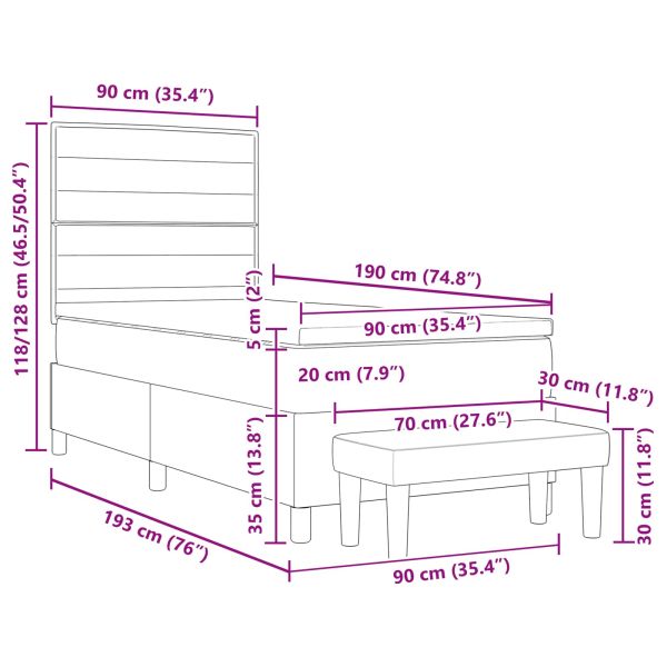 Легло с пружинирана основа с таблото Черно 90 x 190 cm текстил