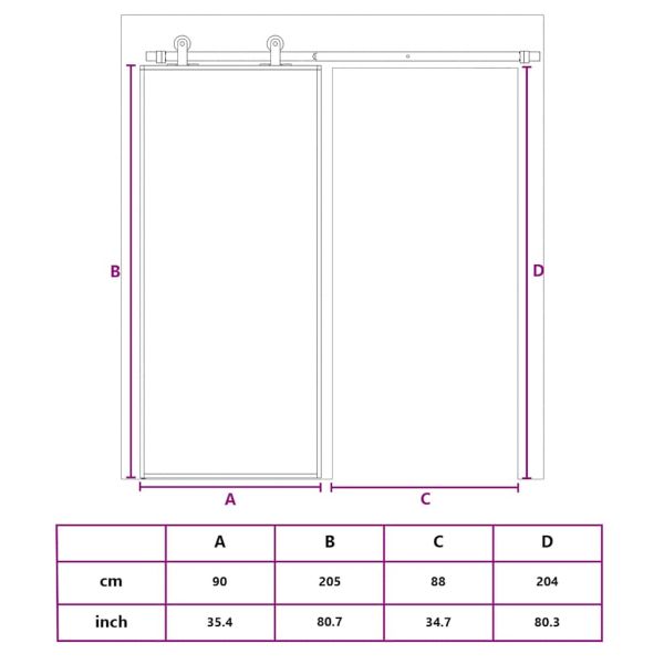 Плъзгаща се врата 90x205 см матирано ESG стъкло и алуминий