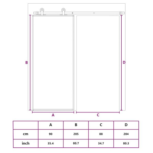 Плъзгаща се врата 90x205 см матирано ESG стъкло и алуминий