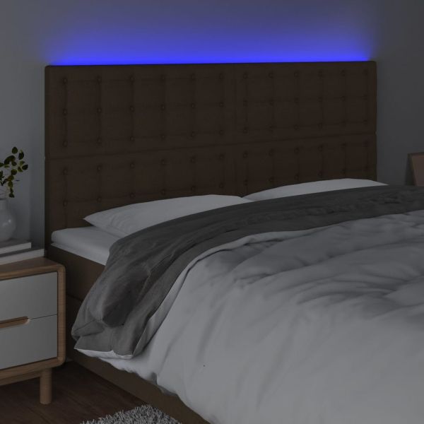 LED горна табла за легло, тъмнокафява,160x5x118/128 см, плат