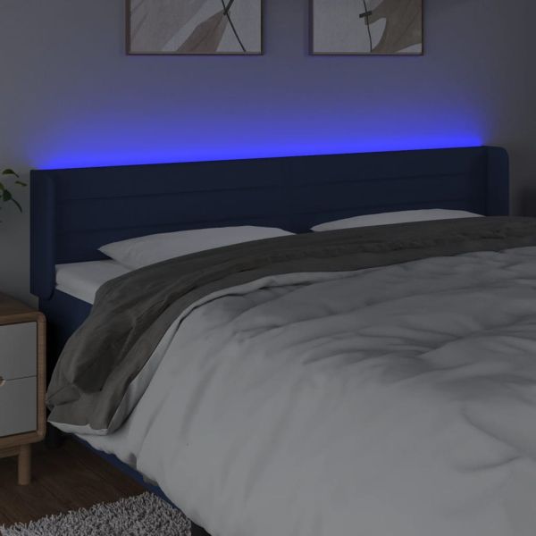 LED горна табла за легло, синя, 163x16x78/88 см, плат
