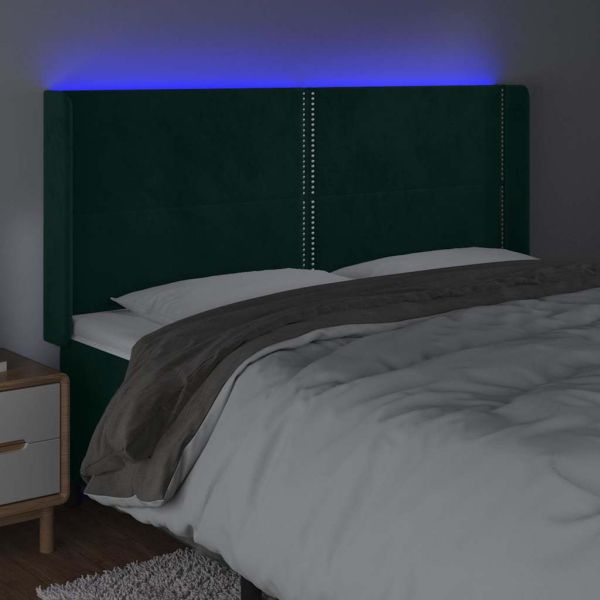 LED горна табла за легло, тъмнозелена, 203x16x118/128см, кадифе