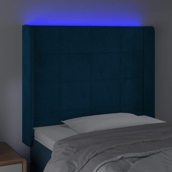 LED горна табла за легло, тъмносиня, 83x16x118/128 см, кадифе