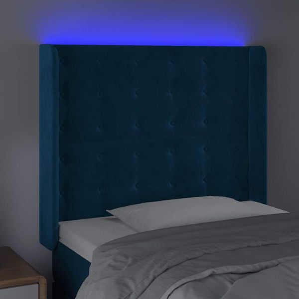 LED горна табла за легло, тъмносиня, 93x16x118/128 см, кадифе