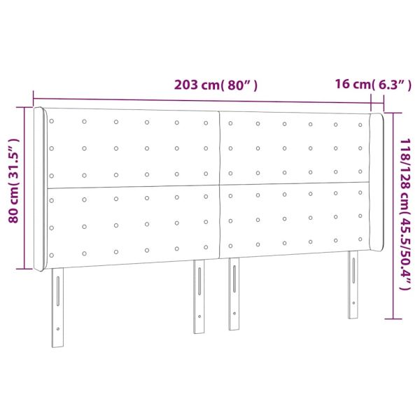 LED горна табла за легло, тъмносиня, 203x16x118/128 см, кадифе