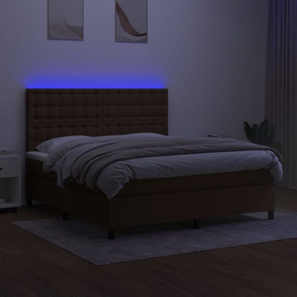 Боксспринг легло с матрак и LED, тъмнокафяво, 160x200 см, плат