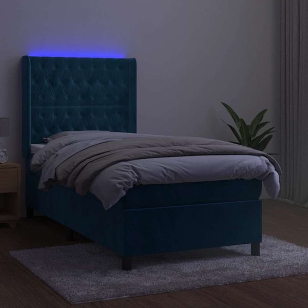 Боксспринг легло с матрак и LED, тъмносиньо, 80x200 см, кадифе