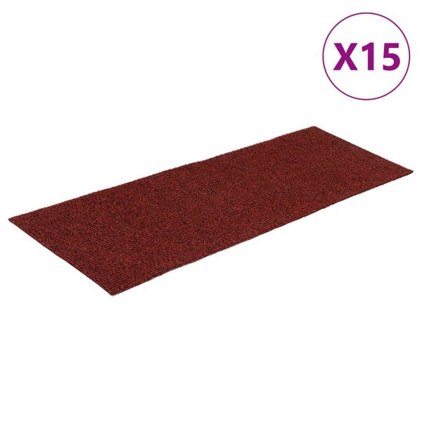 Самозалепващи се постелки за стълби, 15 бр., 60x25 см, бордо червени, правоъгълни