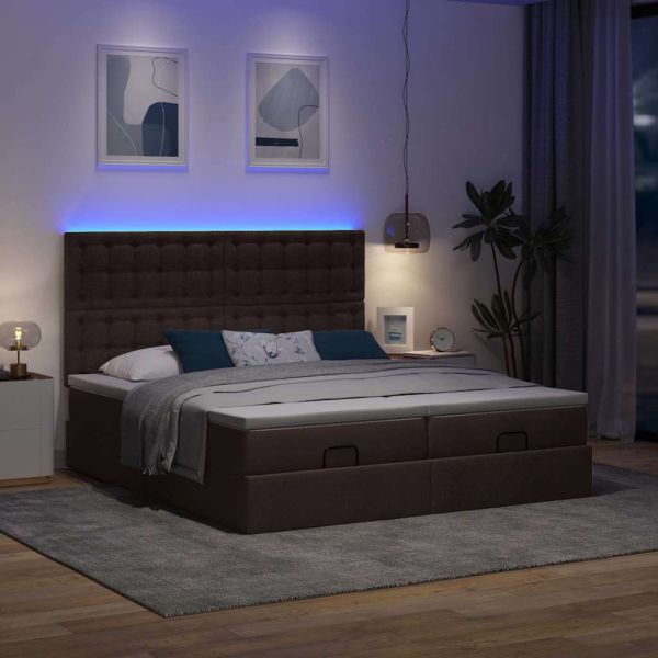 Османска легло с матраци и LED, тъмнокафяво, 160x200 см, плат