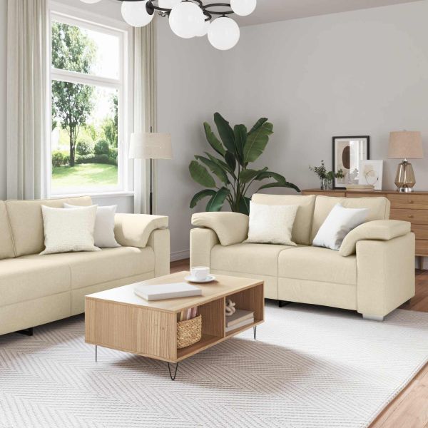 Диван 3 pcs Крем 219 x 80 x 82 см Ленена смесена тъкан