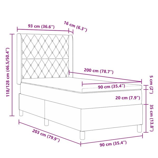 Легло с пружинирана основа с матрак Синьо 90 x 200 cm Кадифе