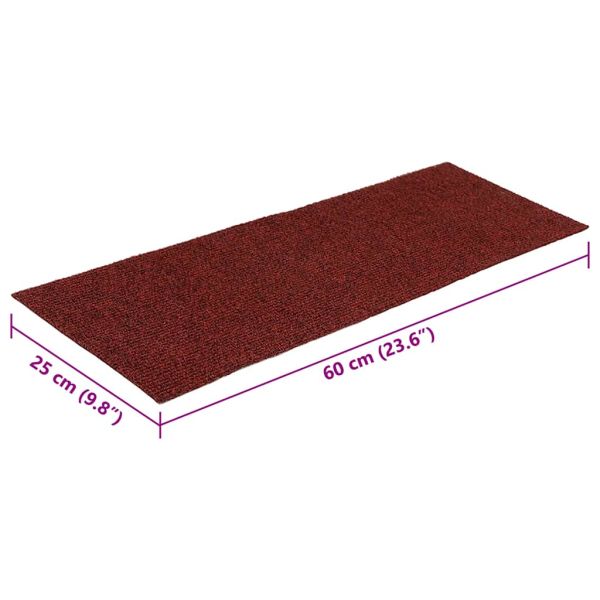 Самозалепващи се постелки за стълби, 30 бр., 60x25 см, бордо червени, правоъгълни