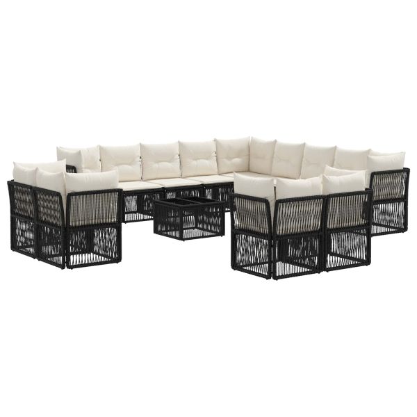 Градински Софа Комплект 14 pcs Черно полиратан