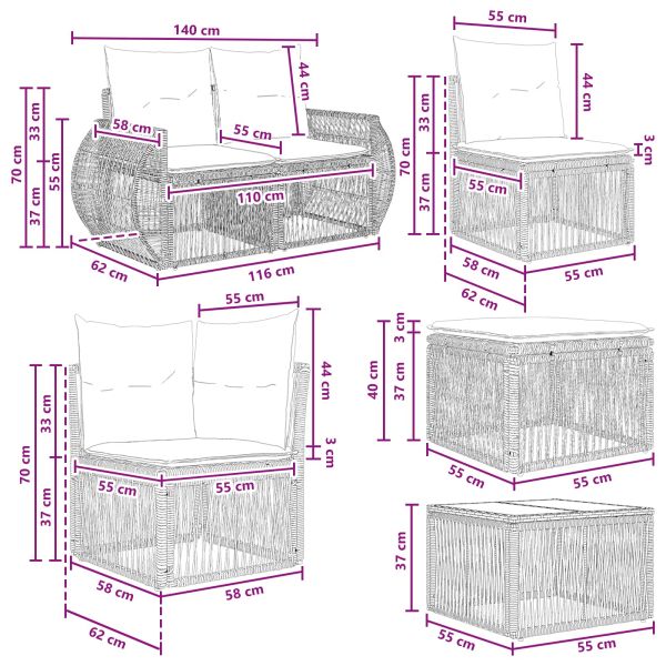 Градински Софа Комплект 12 pcs Черно полиратан