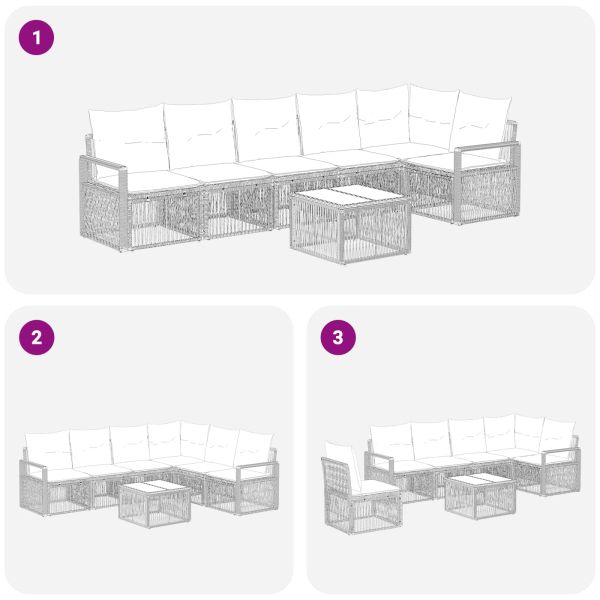 Градински Софа Комплект 7 pcs Сиво полиратан