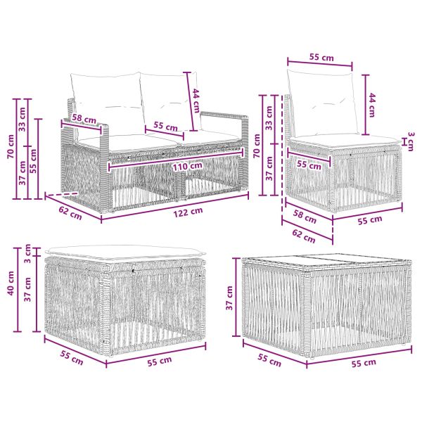 Градински Софа Комплект 11 pcs Сиво полиратан
