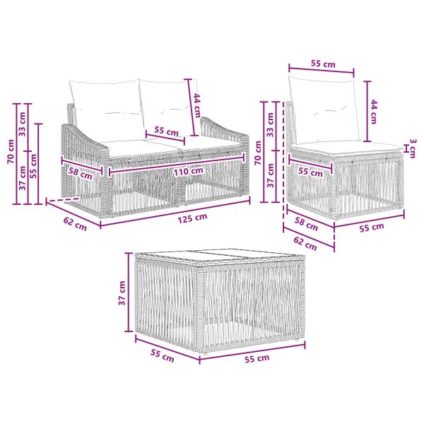 Градински Софа Комплект 4 pcs Черно полиратан