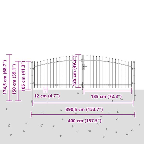 Двойна порта с заключване Woerden Сив 400 x 174,5 см Стомана