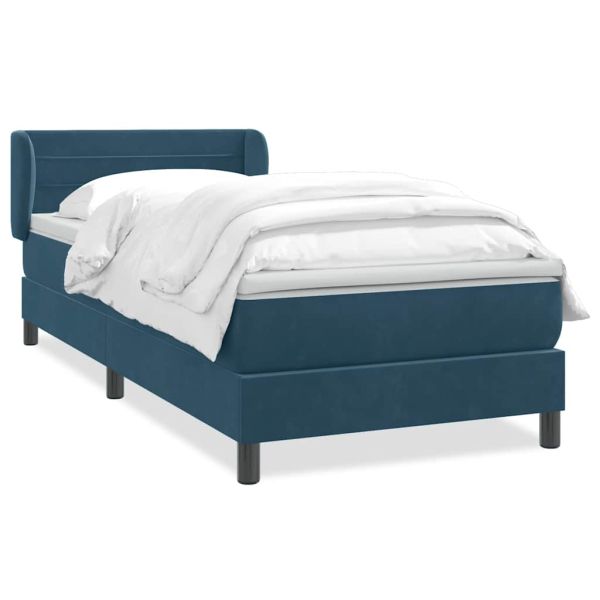 Боксспринг легло с матрак, тъмносиньо, 80x210 cm, кадифе