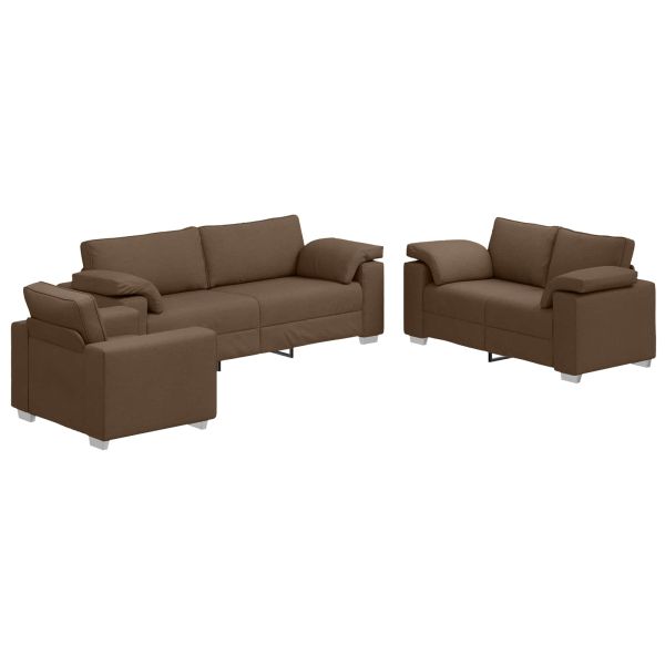 Диван 3 pcs Кафяво 219 x 80 x 82 см Ленена смесена тъкан