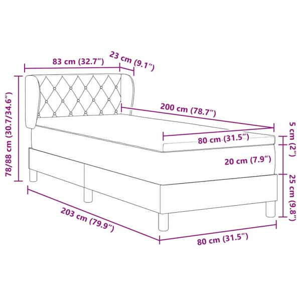 Легло с пружинирана основа Тъмносиньо 80 x 200 cm Кадифе