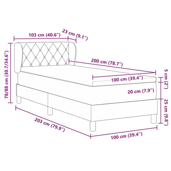 Легло с пружинирана основа Тъмносиньо 100 x 200 cm Кадифе