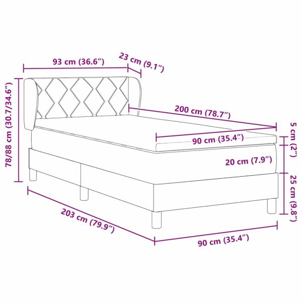 Легло с пружинирана основа Тъмносиньо 90 x 200 cm Кадифе