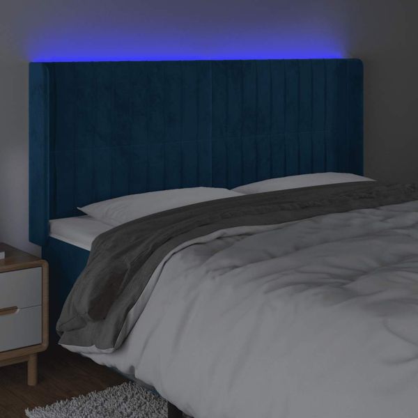 LED горна табла за легло, тъмносиня, 203x16x118/128 см, кадифе