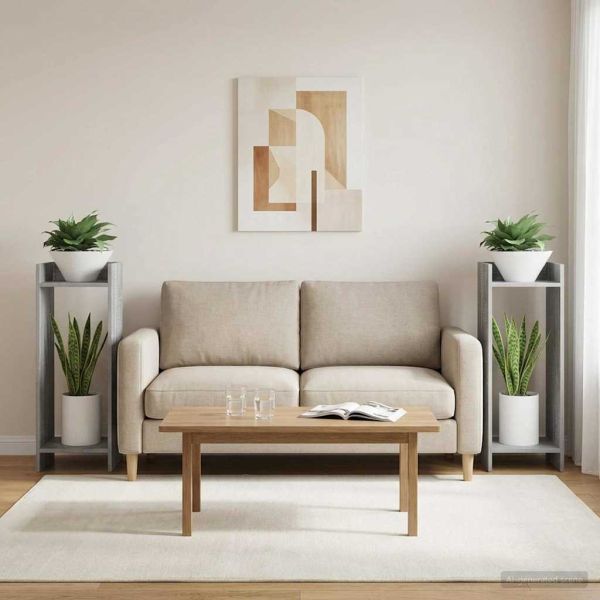 Стойка за растения с рафт 2 pcs Сиво Сонома 30 x 30 x 80 cm
