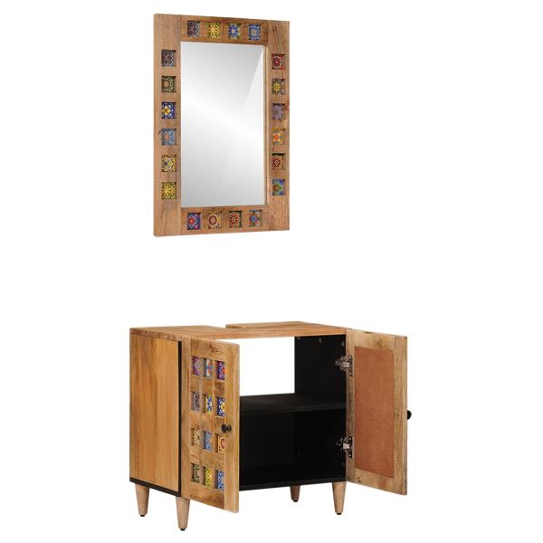 Комплект мебели за баня 2 pcs Естествен Солидно мангово дърво