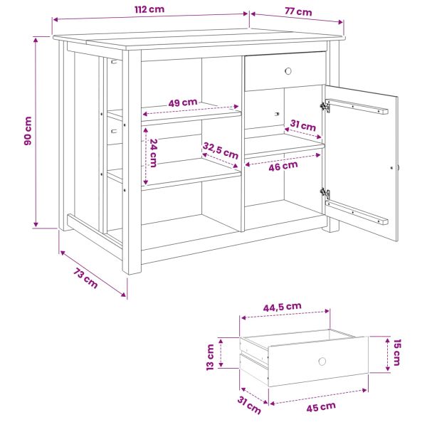 Кухненска количка PANAMA 2 pcs Пчелен восък 112 x 77 x 90 см