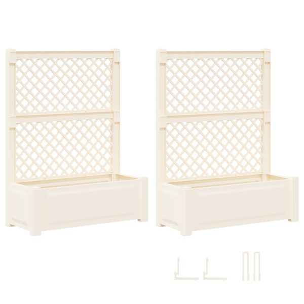 Голяма саксия с решетка 2 pcs Бяло 143 x 143 x 133,5 см ПП