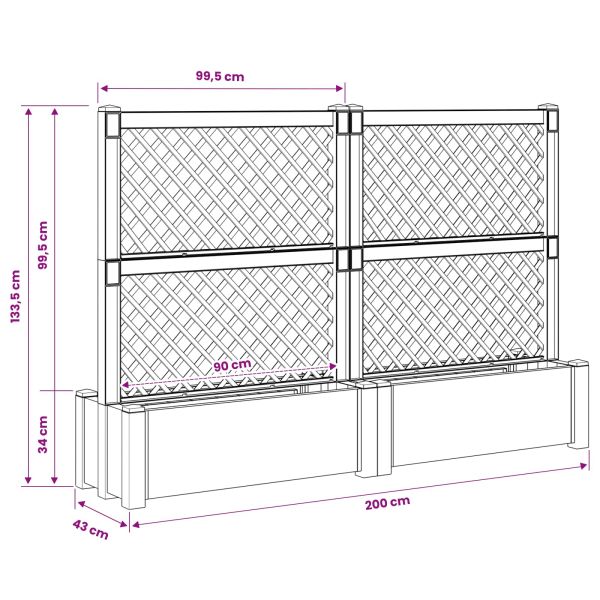 Голям сандък с решетка 2 pcs Сиво 200 x 43 x 133,5 см ПП