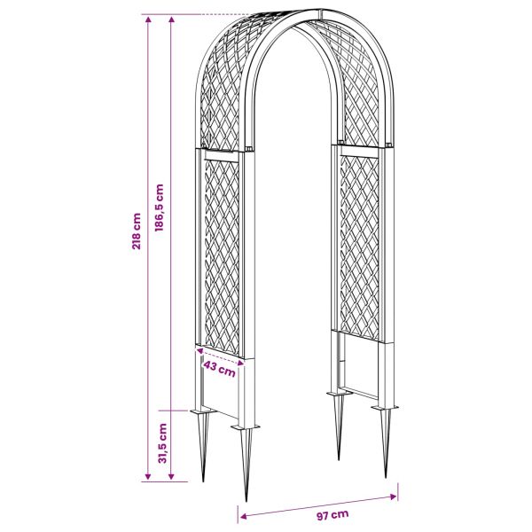 Арка за рози с шипове Антрацит 97 x 43 x 218 см ПП