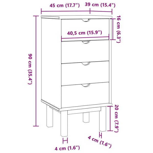 Плика OTTA Черно 45 x 39 x 90 см Масивна борова дървесина