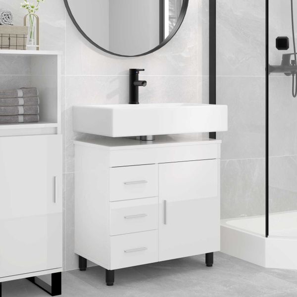 Шкаф със светло за баня Бял гланц 60 x 35 x 60 см