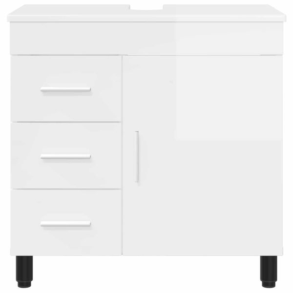 Шкаф със светло за баня Бял гланц 60 x 35 x 60 см